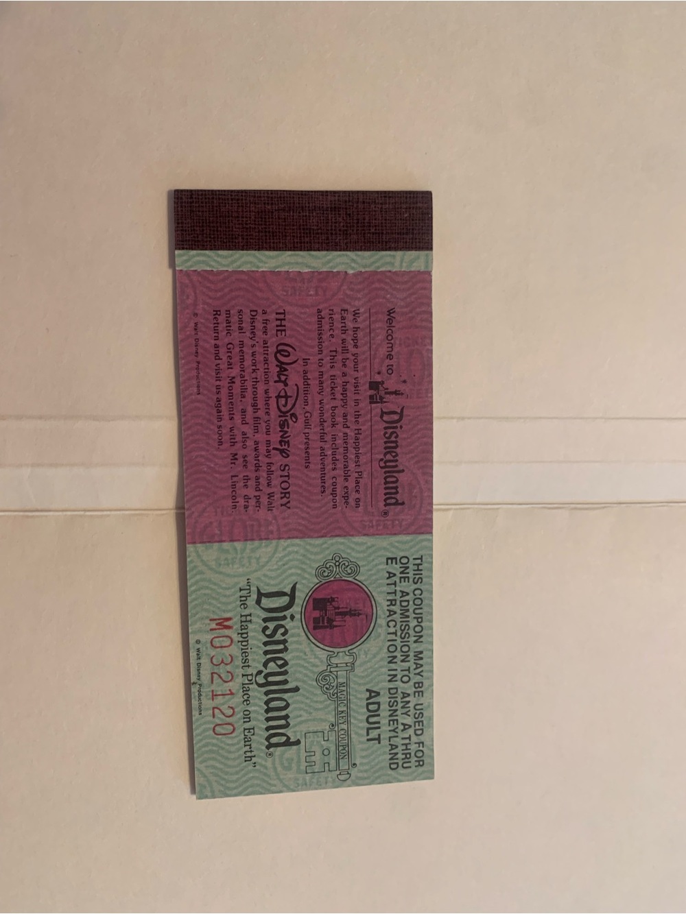 Disneyland Admission Ticket book- Green and Purple. A complete book.